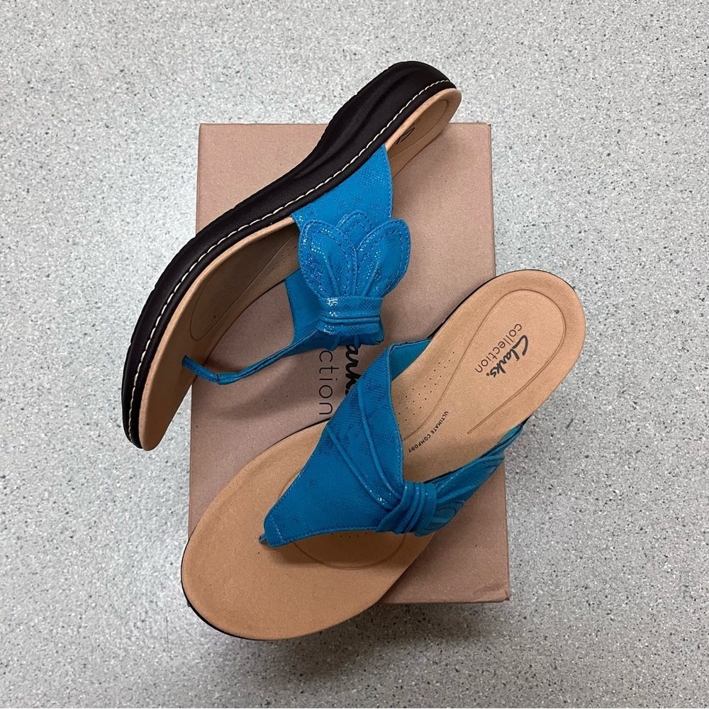 Clarks Women's Laurieann Rae Slip On Thong Sandals Blue 12W